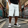 thumbnail image 2 of Mens Baggy Shorts Drawstring High Waist Striped Cargo Shorts Summer Causal Sport Shorts with Multi-Pockets, M, 2 of 5