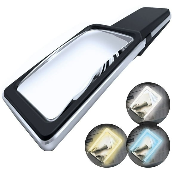 MAGNIPROS Loupe 6X avec 3 Modes d'Éclairage Couleur - Facilite la Tension des Yeux et Offre une Zone d'Éclairage Uniforme pour la Lecture, la Basse Vision, les Aînés