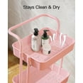 thumbnail image 6 of 3-Tier Rolling Cart with Wheels, Hanging Cups & Hooks, Pink Mobile Organizer for Office, Kitchen,  Room, 6 of 6