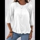 thumbnail image 4 of Camiseta de Cuello Redondo para Mujer, Blusa de Algodón de Media , Mangas 3/4, Informal, Holgada, Plisada, Básica. M, 4 of 7