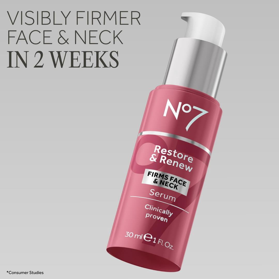 No7 Restore & Renew Multi-Action Face & Neck Serum - Anti Aging Serum for Deep Wrinkle Repair 1oz