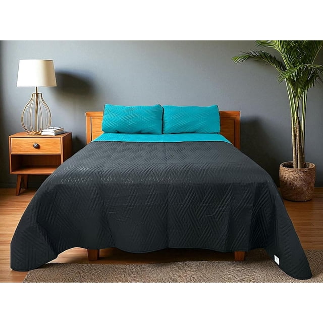 Edredón Ligero King Size Doble Vista Con Fundas de Almuadas Jade - Negro