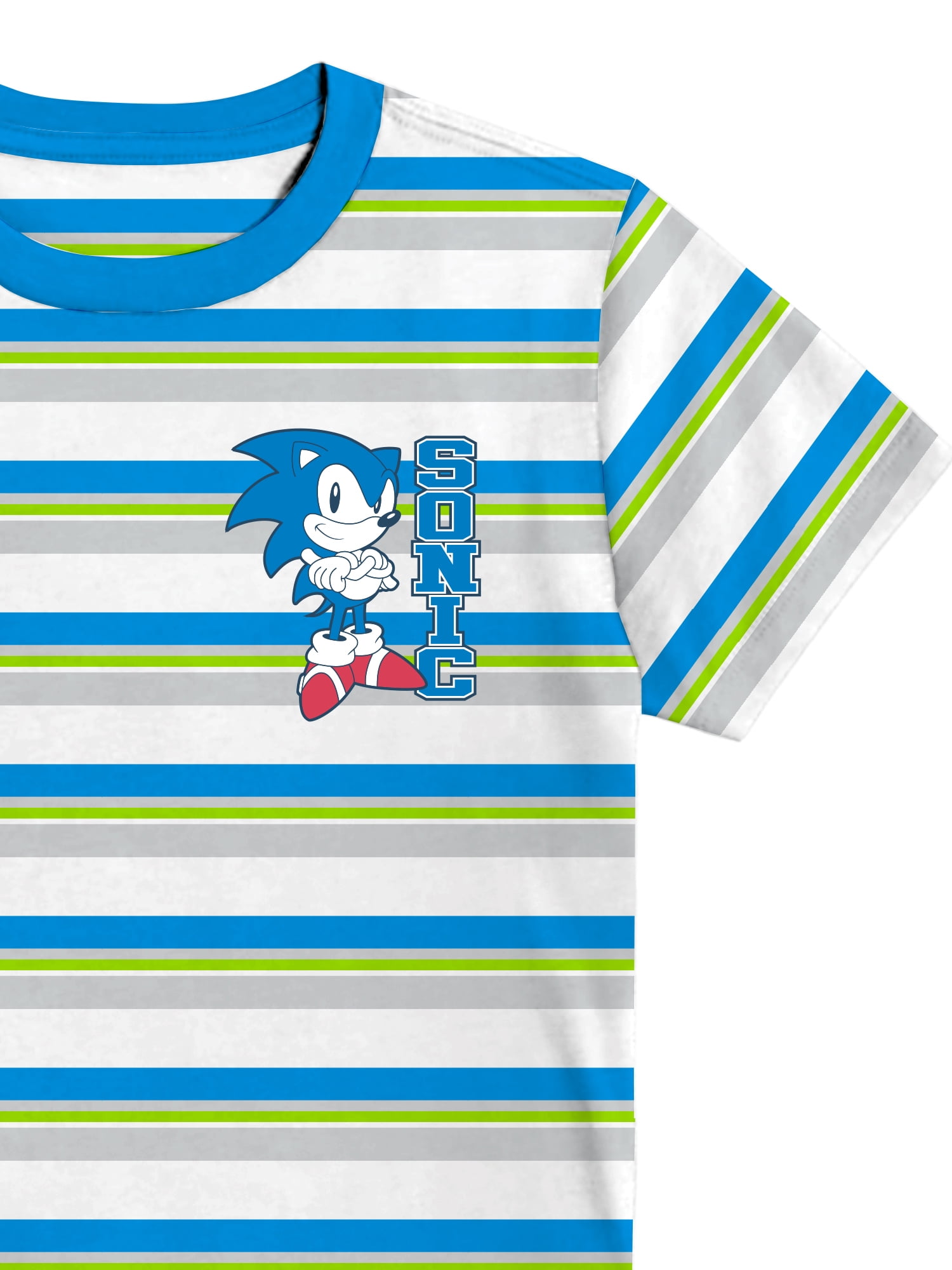 Sonic Classic, Boys Graphic Crew Neck Short Sleeve Embroidered Striped Tee, Sizes 4-18