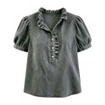 thumbnail image 5 of Womens Summer Shirts Puff Sleeve Button Down Denim Oversized Tshirts for Women Gray L, 5 of 7