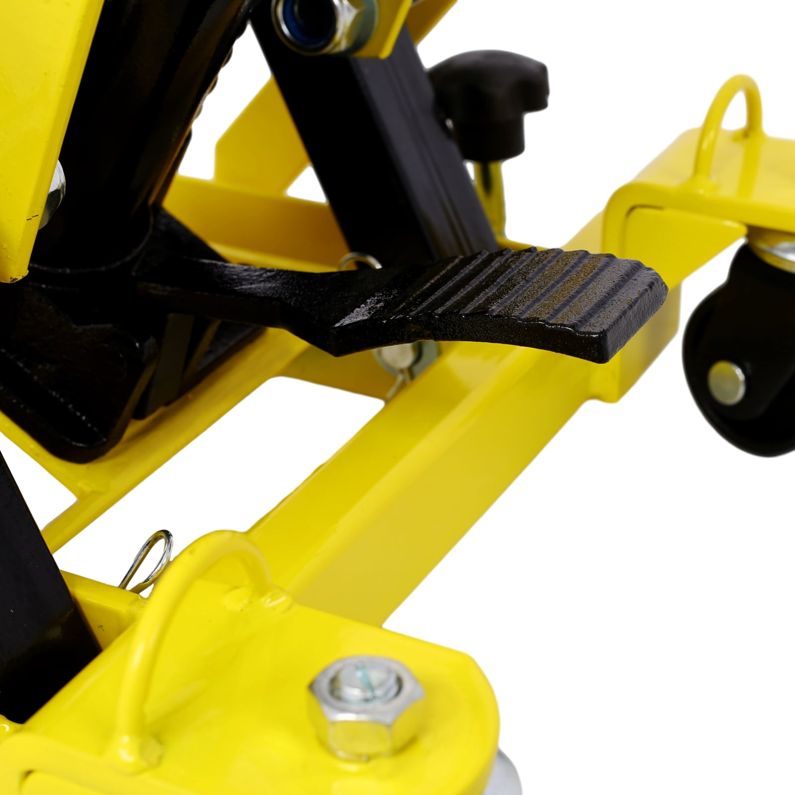 Hydraulic Motorcycle Lift Jack, 1500 LBS Capacity ATV Scissor Lift Jack, Portable Motorcycle Lift Table with 4 Wheels, Hydraulic Foot-Operated Hoist Stand with Tie Down