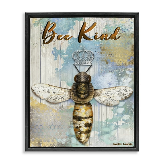 Stupell Industries Bee Kind Rustic Glam Animals Painting Black Floater Framed Canvas Art Print Wall Art, 17 x 21