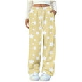 thumbnail image 3 of QATAINLAV Women's Stars Print Fuzzy Fleece Pajama Pants Winter Warm Plush Soft Pjs Bottoms Casual Flannel Trousers Sleepwear, Yellow, XXL, 3 of 6