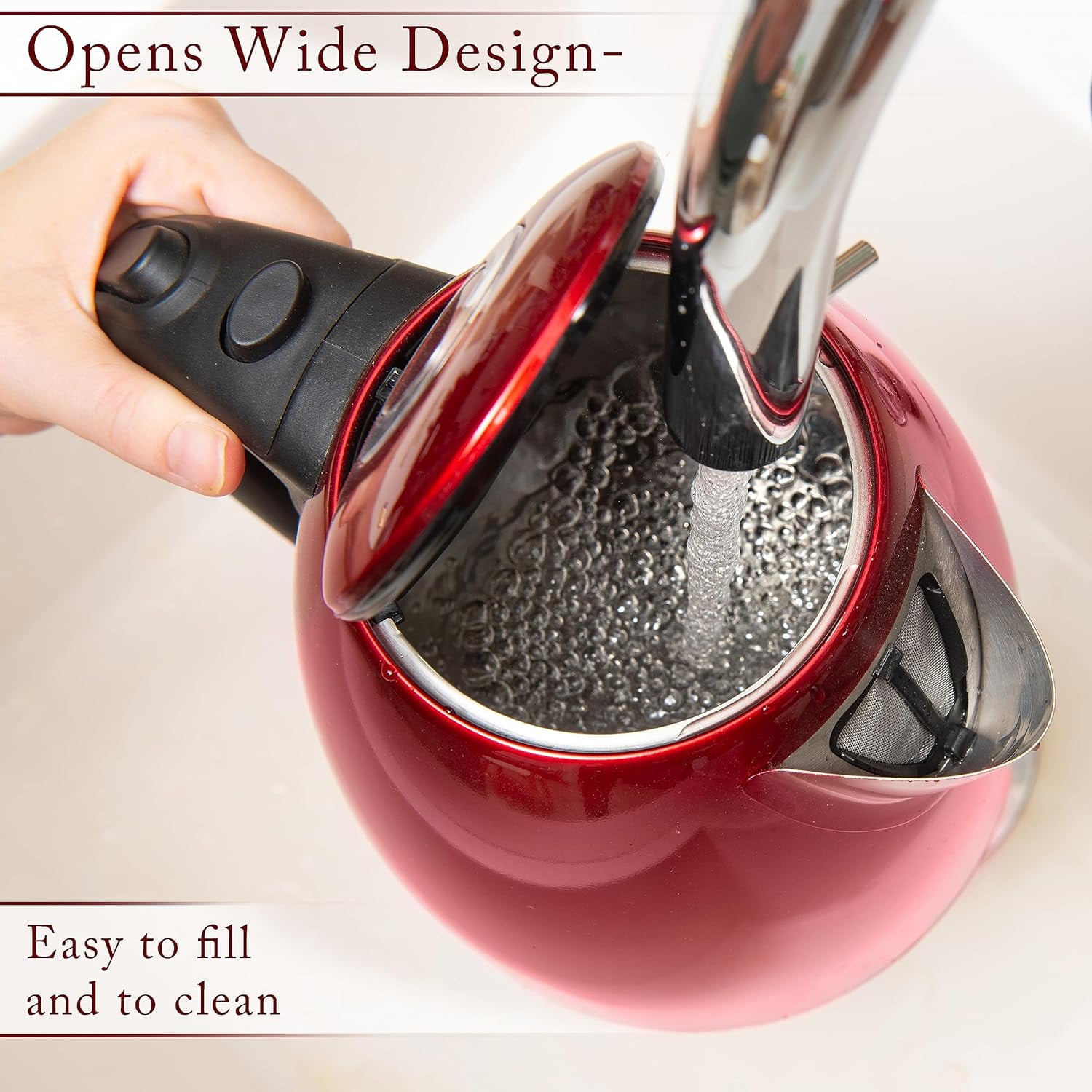 Mixpresso Stainless Steel Electric Kettle Red Color, Cordless Pot 1.7L Portable Electric Hot Water Kettle, 1500w Strong Fast Boiling Pot, Water Boiler, Electric Tea Kettle With Boil Dry Protection