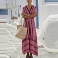 thumbnail image 6 of Women's Summer Maxi Dresses Plus Size V-Neck Short Sleeve Wrap Front Flared Striped Dress, 6 of 7