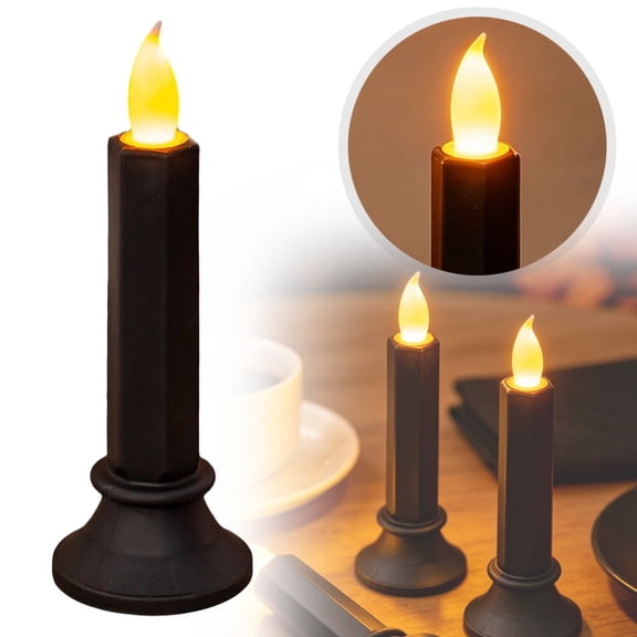 6.3 Inch Flameless LED Taper Candle with Dusk to Dawn Sensor, Battery Operated Black Gothic Window Candle with Flickering Warm Yellow Flame, Halloween Christmas Home Decor