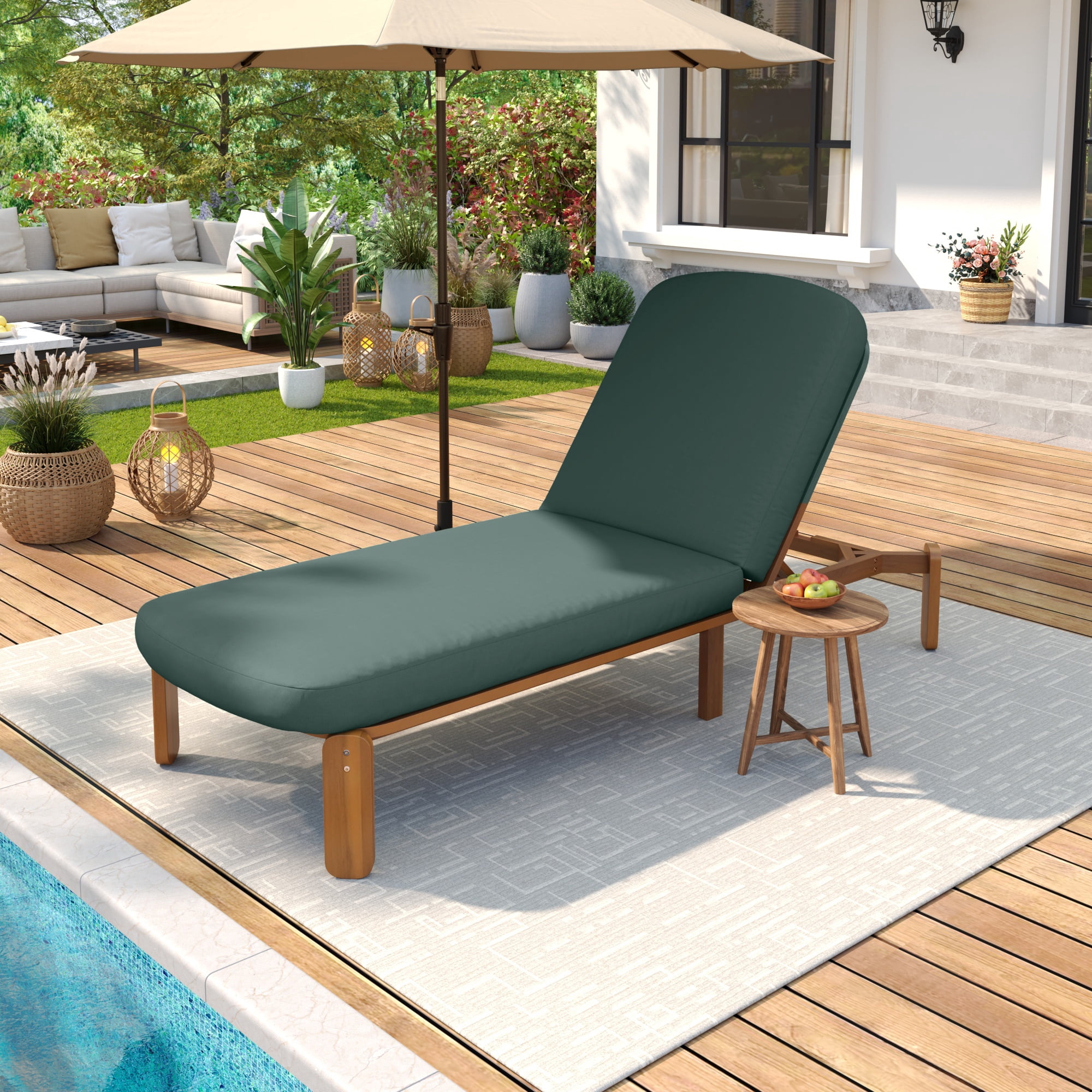 Adjustable Backrest Chaise Lounge, Outdoor Patio Recliner for Poolside, Green