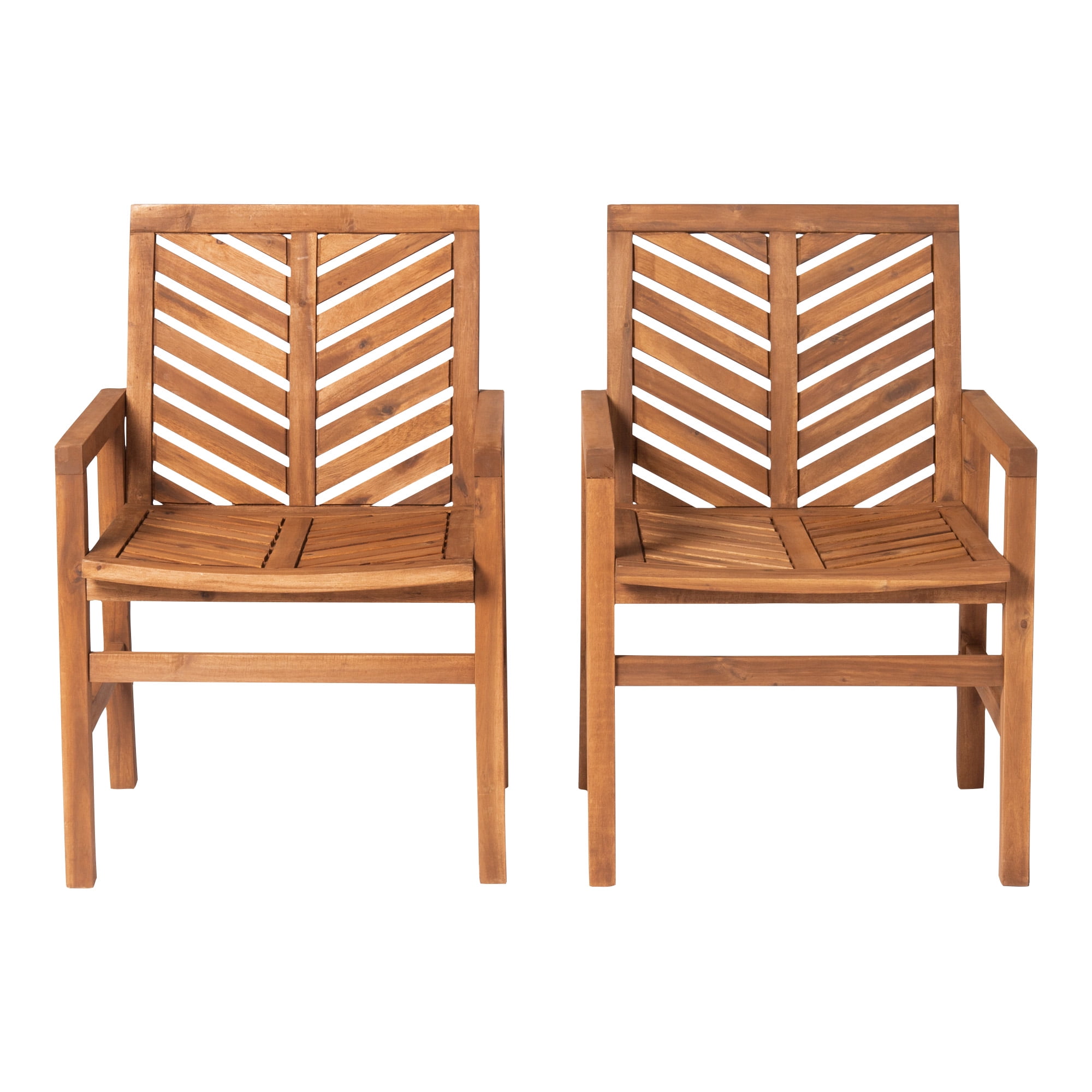Walker Edison Solid Acacia Wood Chevron Outdoor Chair, 2pk - Brown