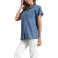 thumbnail image 4 of INSPIRE CHIC Women's Denim Shirt Turn Down Collar Short Sleeve Button Down Shirts XS Blue, 4 of 6
