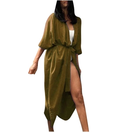 Idoravan Beach Cover up for Women Clearance Women s Fashion Loose Long-style Cardigan Loose Coat Bikini Smock Blouse