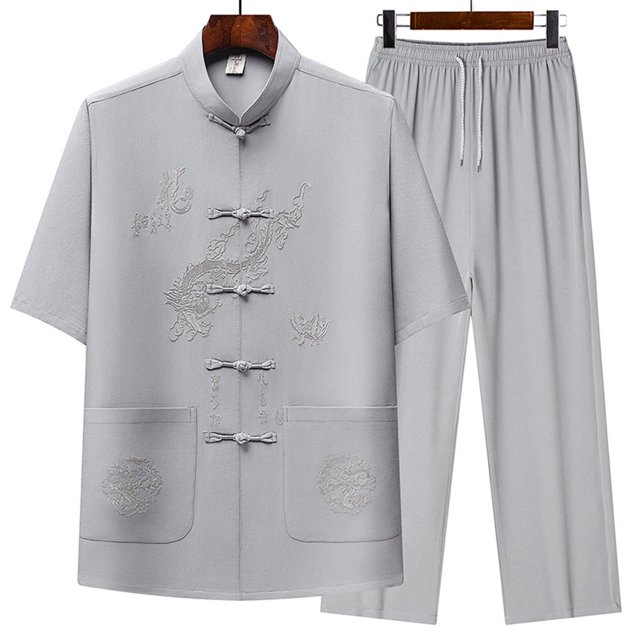 Tenues Deux Pièces pour Hommes, Ensemble Décontracté Régulier pour Hommes, Mode Confortable Uni à Manches Courtes avec Col Rabattu, Cadeaux pour Hommes, m