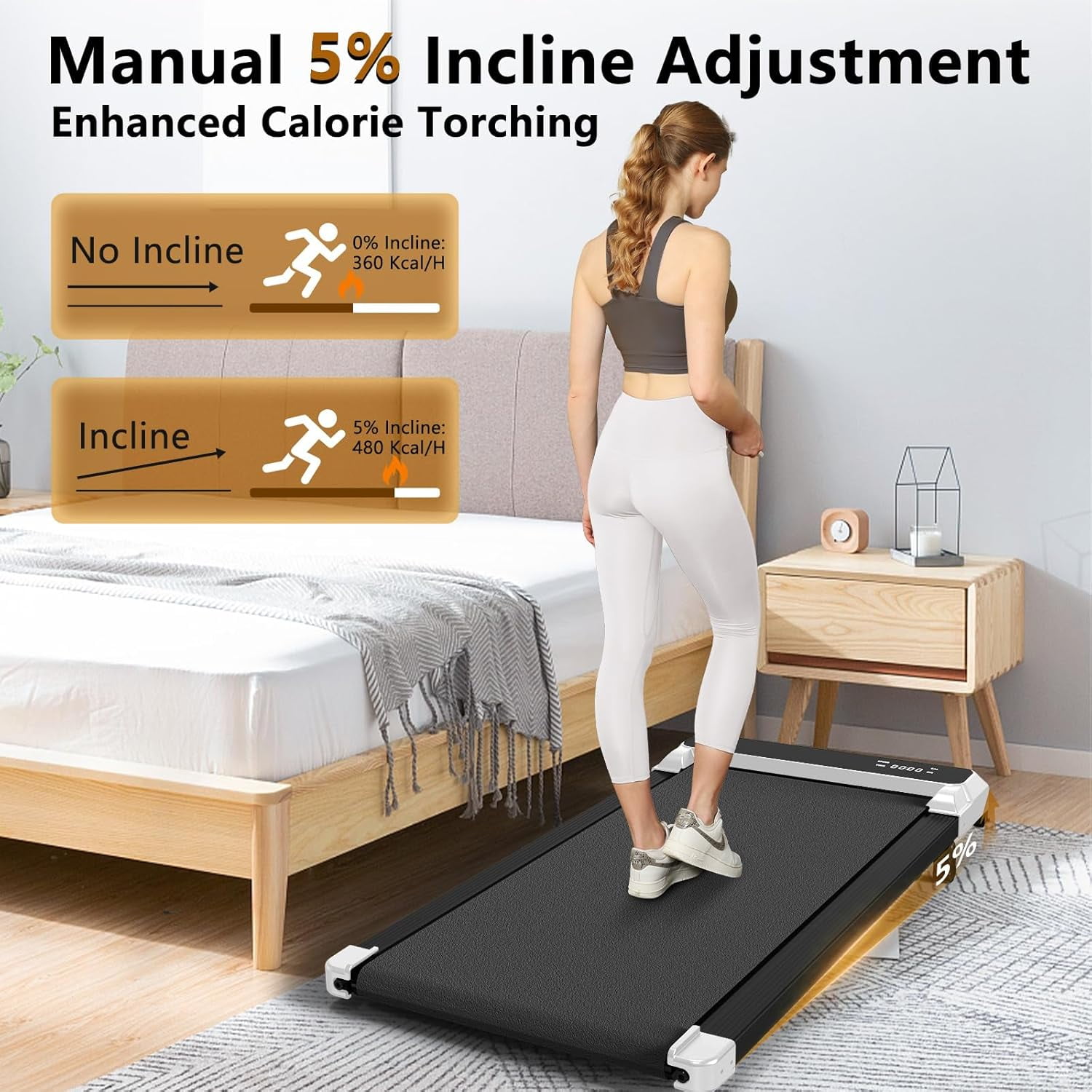 Walking Pad Treadmill, 2.5 HP 3-in-1 Portable Under Desk Treadmill with Incline, 265 LBS Capacity for Home Office Walking and Jogging, Includes Remote Control and Display