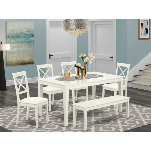 East West Furniture Capri 6-piece Wood Dining Table Set in Linen White