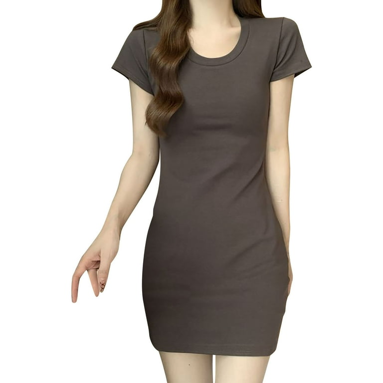 grey bodycon t shirt dress Double Layers Cotton Sexy Bodycon Dress Women Autumn Winter Backless Slim  Elastic Push Up Bandage main image 1
