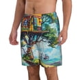 thumbnail image 2 of KLL Whimsical Treehouse Painting Men's Casual Summer Beach Shorts Hawaiian Shorts with Pockets-Medium, 2 of 5