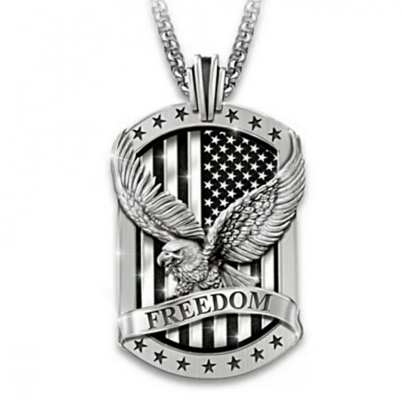 GKNET Men's Silver Bald Eagle w. American Flag Pendant Necklace Punk Biker Delicate Jewelry 24"