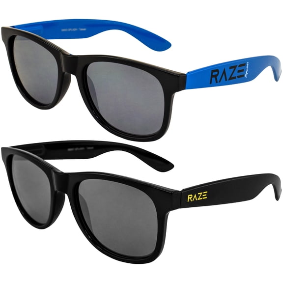 Raze Eyewear Splash Motorcycle Sunglasses Blue and Blackout Gloss Lenses with Smoke Lenses Spring Hinge 2Pack