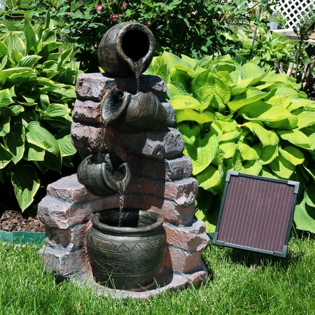 Sunnydaze Crumbling Bricks And Pots Solar On Demand Water Fountain Sunnydaze Crumbling Bricks And Pots Solar On Demand Water Fountain With Led Light