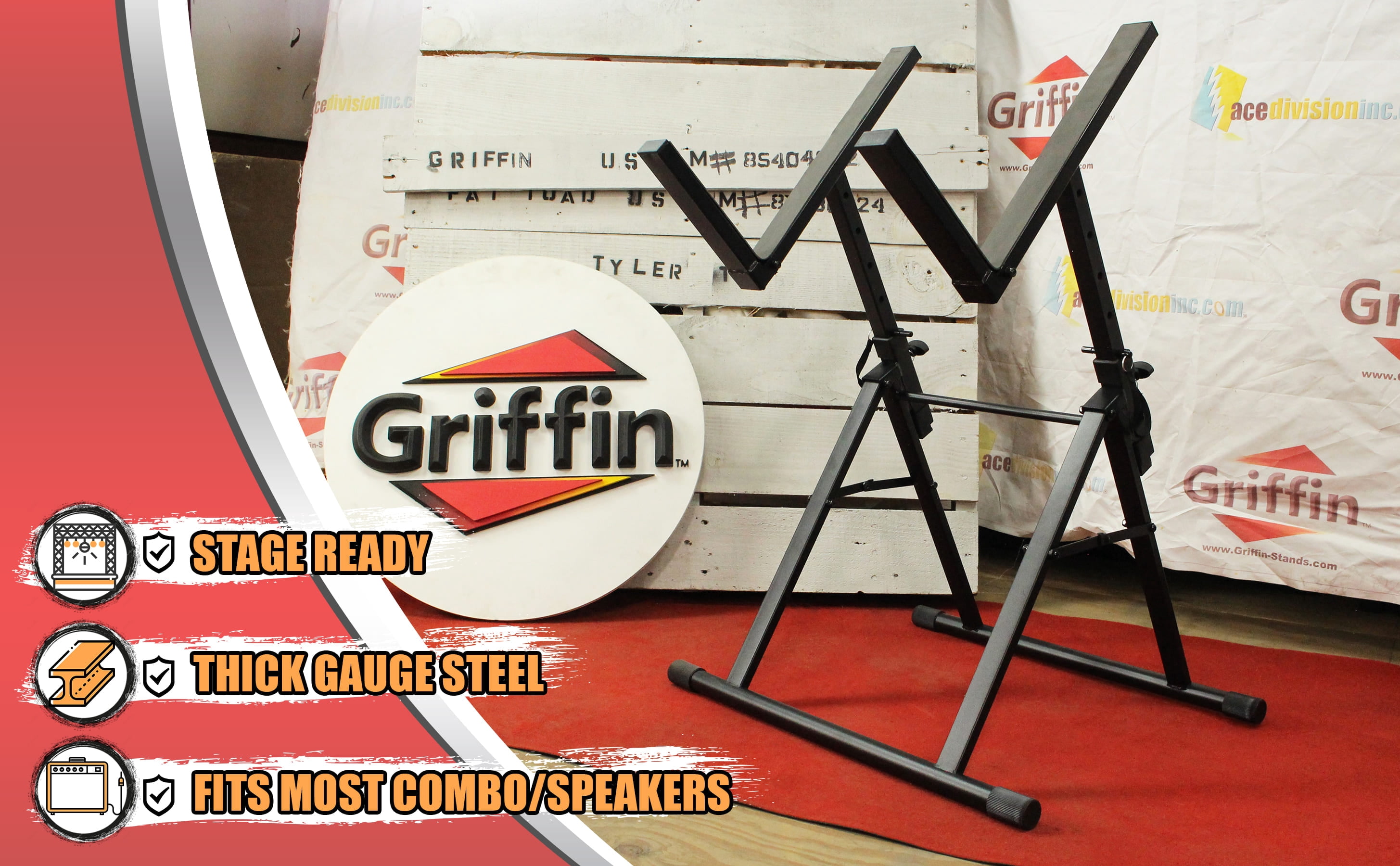 Griffin Guitar Amplifier Stand (Stage-FramePRO Series) – Low Profile Audio Amp Tilt Back Adjustment – Combo PA Speaker Karaoke Monitor Holder – Speaker Cabinet Studio Equipment Platform Riser
