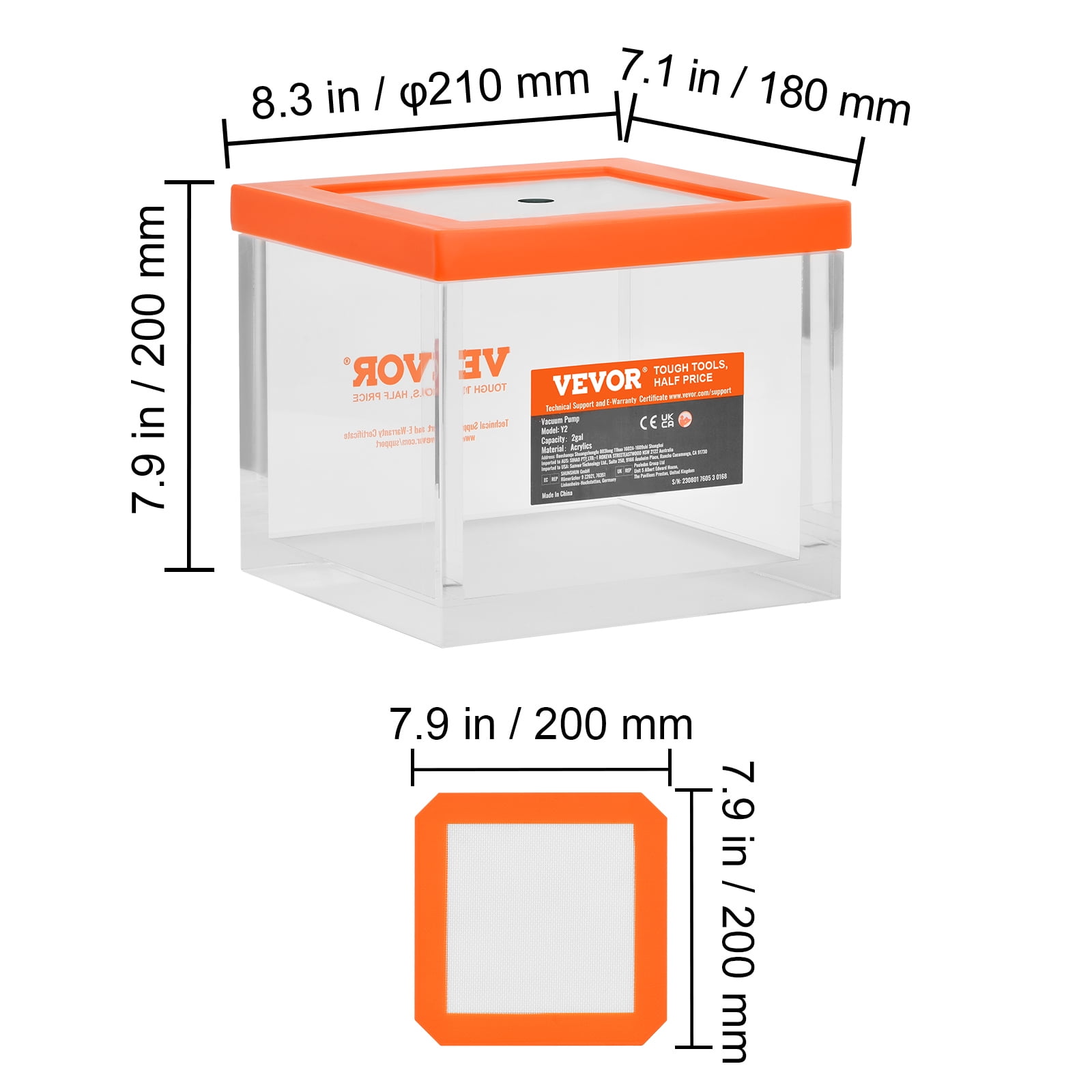 VEVOR 2 Gal Vacuum Chamber, Upgraded Multipurpose Acrylic Vacuum Degassing Chamber, Transparent Vacuum Chamber, for Resin Degassing, Silica Gel Degassing, Gypsum Degassing and Vacuum Extraction