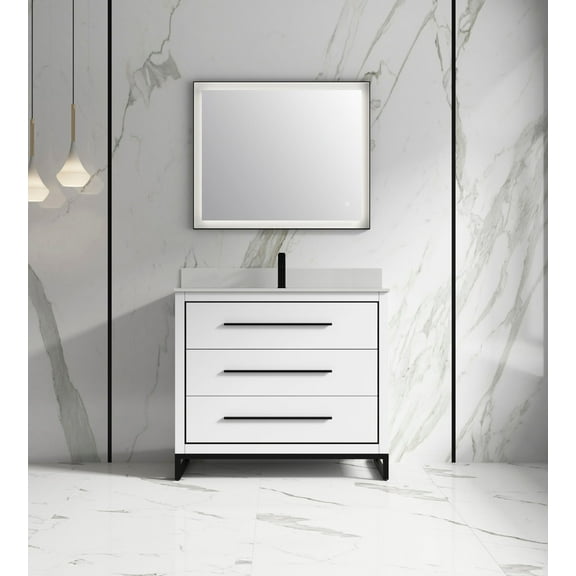 Kathyia 40 Inch Bathroom Vanity Dawn grey , Matt Black ardware