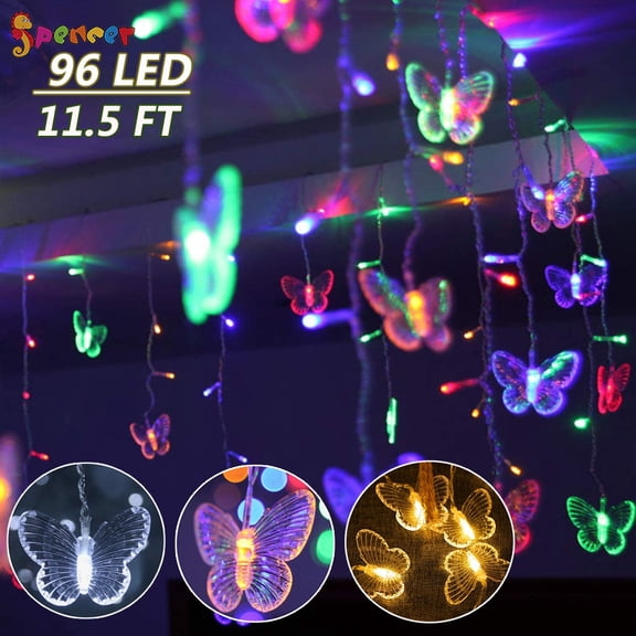 Spencer 96 LED Butterfly Fairy String Lights, 11.5ft Waterproof Butterflies String Curtain Lights 8 Mode Xmas Decor Light Strip for Party, Indoor, Outdoor, Garden, Wedding "Multi-color"