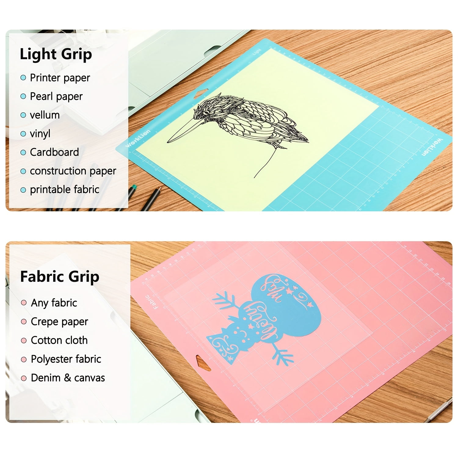 5 Pcs 12x12 Cutting Mat Set, Adhesive Non Slip Craft Cutting Mats with Light Standard Strong Fabric Grip, Grid Alignment Board for Paper Fabric Vinyl DIY Craft Cutting Tools