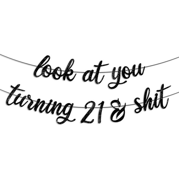 21st Birthday Decorations for Her & Him, Happy 21st Birthday Party Sign Gifts for Women & Men, Pre-Strung look at you turning 21 Banner - Black Glitter
