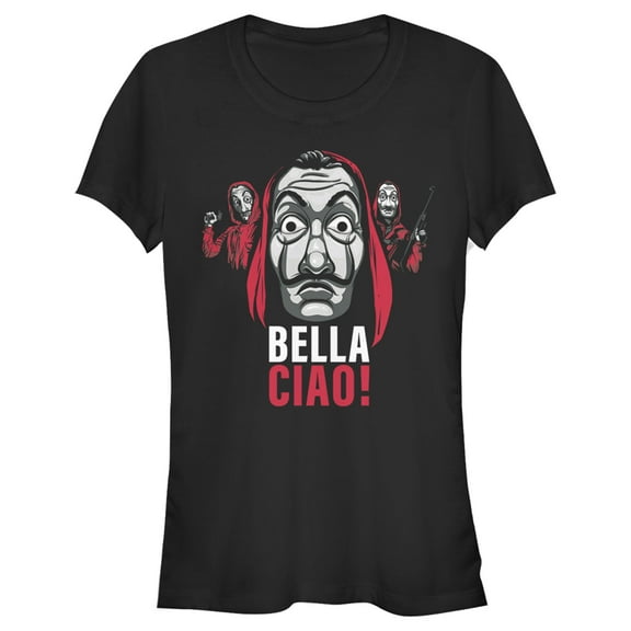 Junior's Money Heist Bella Ciao Masked Criminals Graphic Tee Black Small