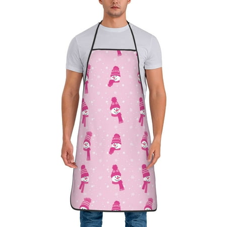 

Lukts Pink Scarf Snowman Print Unisex Tie-Up Aprons Bibs for Chef Kitchen Grill Beverage Shop