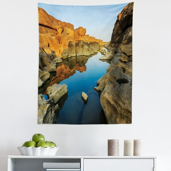 Nature Tapestry, Secret Small Ravine Between Pairs of Cliffs Erosion of River Carved Scene Print, Fabric Wall Hanging Decor for Bedroom Living Room Dorm, 5 Sizes, Blue Orange, by Ambesonne