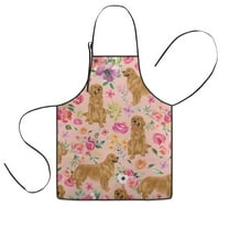 Golden Retriever with Flowers Kids Aprons for Girls and Boys,Adjustable Neck Strap Toddler Aprons for Kids Cooking Baking