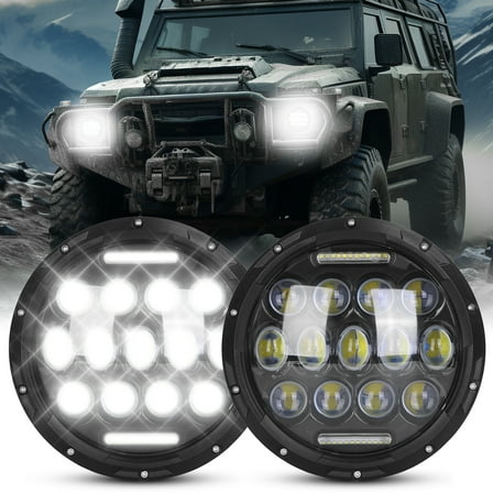 7 Inch LED Headlight, iMountek 2Pcs 3800LM Car Headlamp with DRL High Low Beam for Jeep Wrangler TJ JK CJ with H4 to H13 Adapters Plug and Play