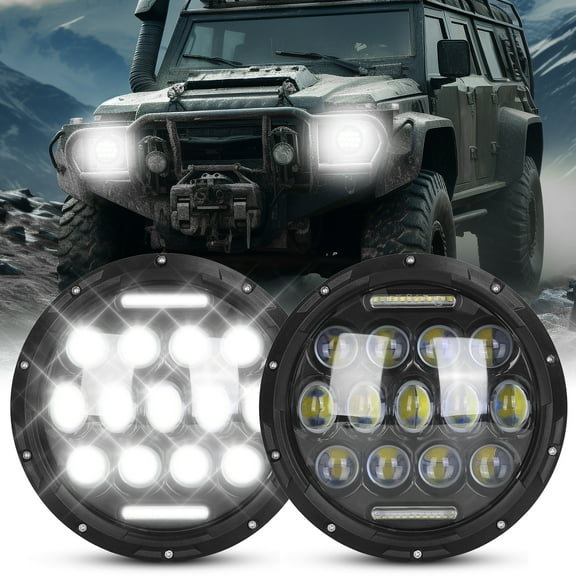 7 Inch LED Headlight, iMountek 2Pcs 3800LM Car Headlamp with DRL High Low Beam for Jeep Wrangler TJ JK CJ with H4 to H13 Adapters Plug and Play