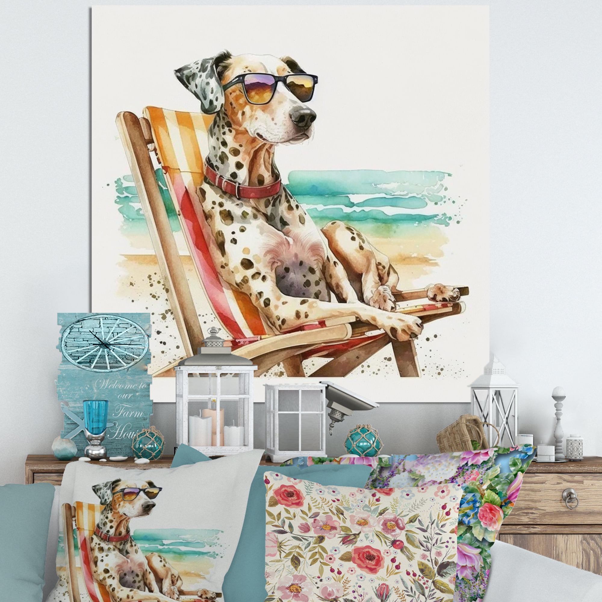 Designart Dog Laying On Chair At The Beach IV Canvas Wall Art