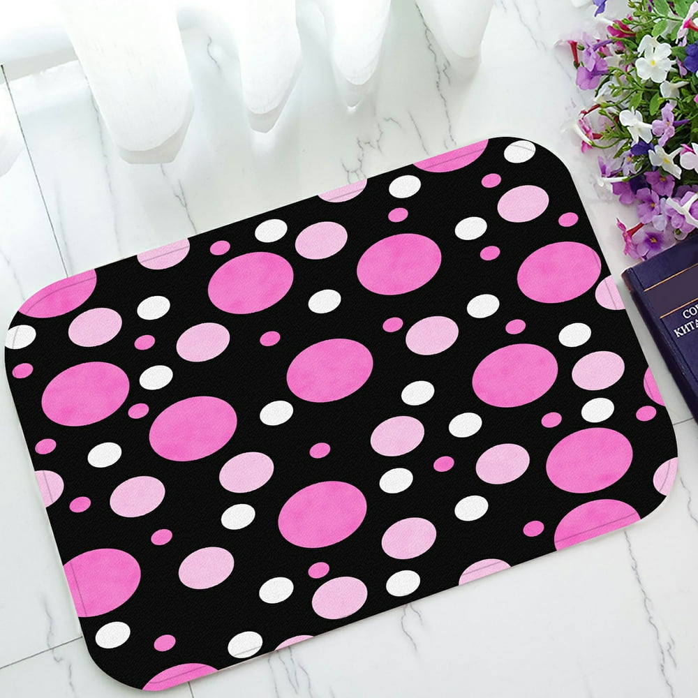 ECZJNT Pink White and Black Polka Dot Doormat Bath Mat Rug
