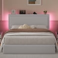 thumbnail image 2 of Amolife Queen Size Lift Up Hydraulic Storage Bed Frame with LED Light, Built-in Charging Station, Adjustable Velvet Upholstered Storage Headboard, White, 2 of 9
