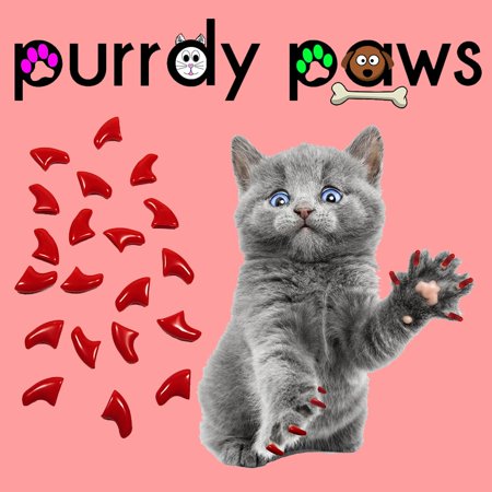 6 Month Supply - Purrdy Paws Red Soft Nail Caps for Large Cats Claws - Extra Adhesives