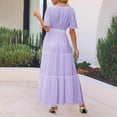 thumbnail image 4 of RYRJJ Women's Summer Boho Maxi Dresses Casual V Neck Short Sleeve A-line Empire Waist Long Flowy Beach Dress(Purple,S), 4 of 7