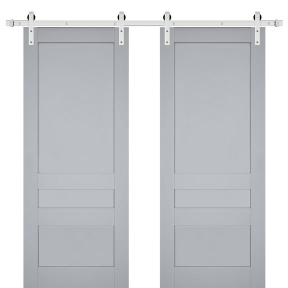 Sturdy Double Barn Door | Veregio 7411 Matte Grey | 13FT Rail Hangers Heavy Set | Solid Panel Interior Doors-36" x 96" (2* 18x96)-Silver Rail