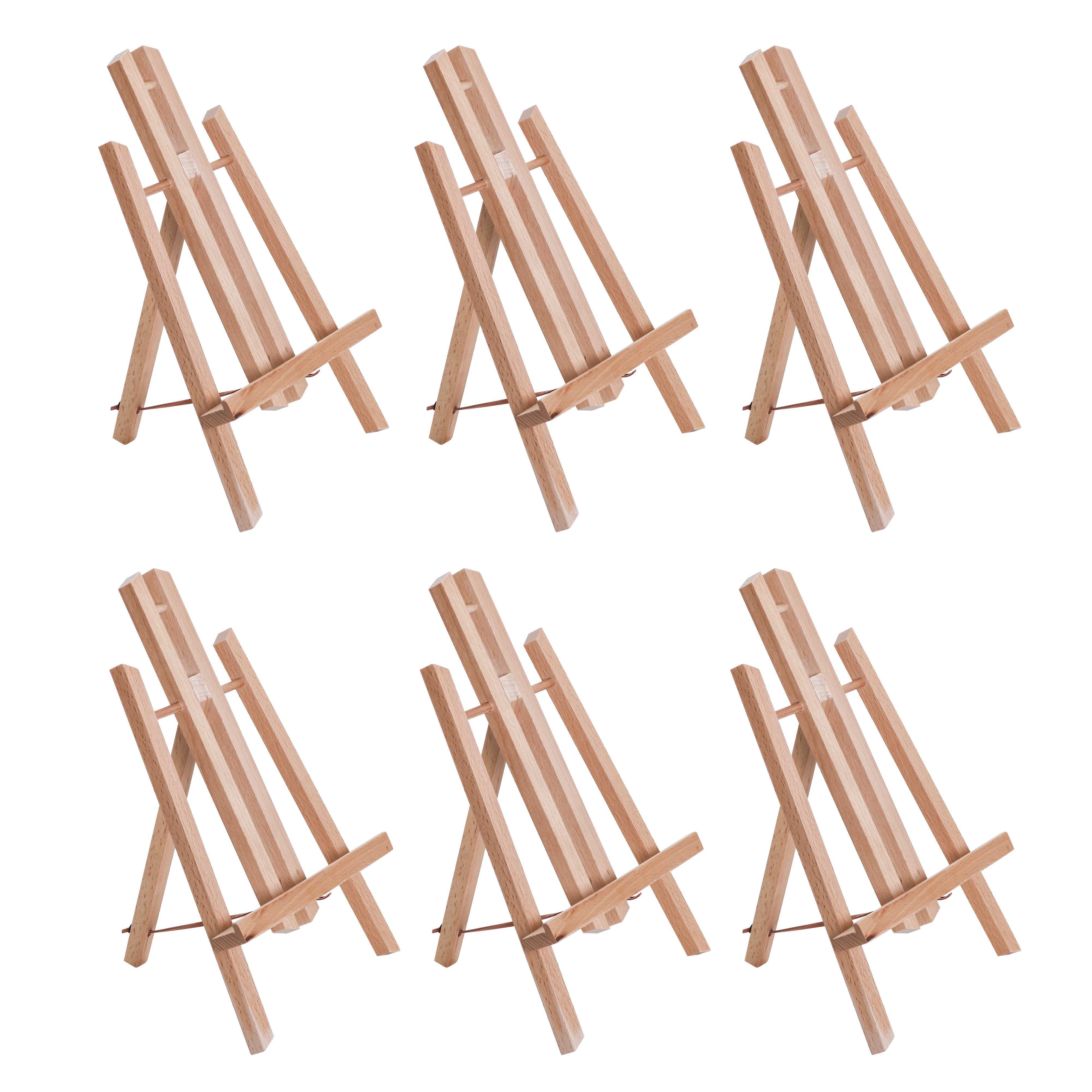 U.S. Art Supply 11" Small Tabletop Display Stand A-Frame Artist Easel (Pack of 6), Beechwood Tripod, Canvas Photo Holder