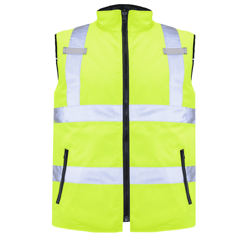 Hi-Vis Yellow/Black Reversible Insulated Safety Vest with Reflective Strips