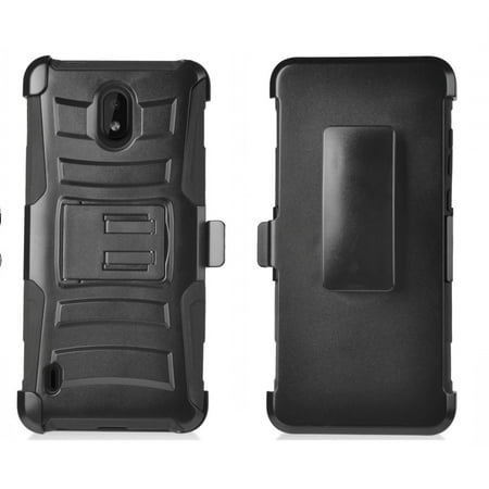 for Nokia 3.1C (Cricket), 3.1A (AT&T) Shockproof Defender Heavy Duty Cover with Kickstand & Swivel Belt Clip Holster Cell Phone Case Shock Absorption Armor Case (Black)