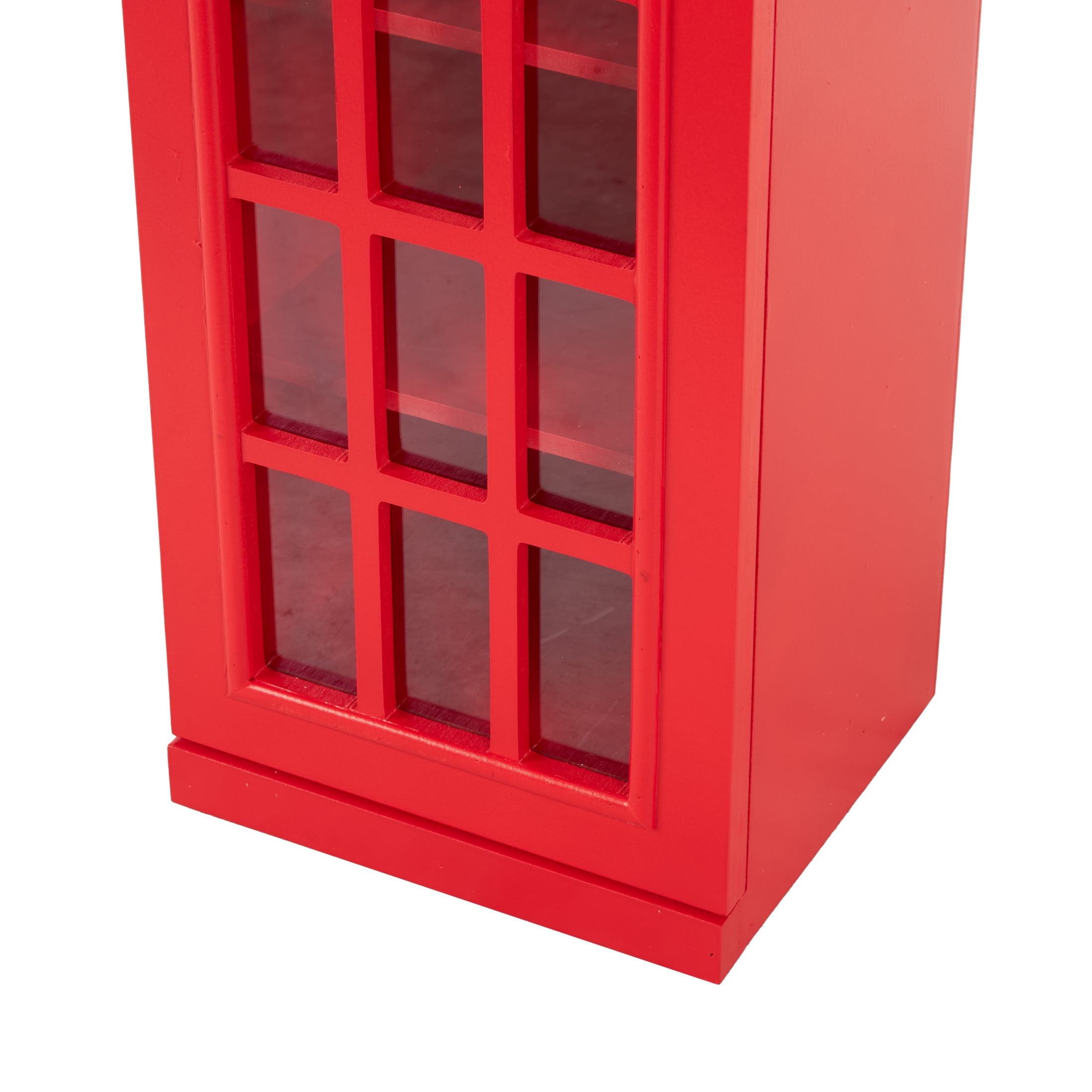 DecMode 11" x 30" Red Wooden Telephone Vintage London Booth 3 Shelf Storage Unit, 1-Piece
