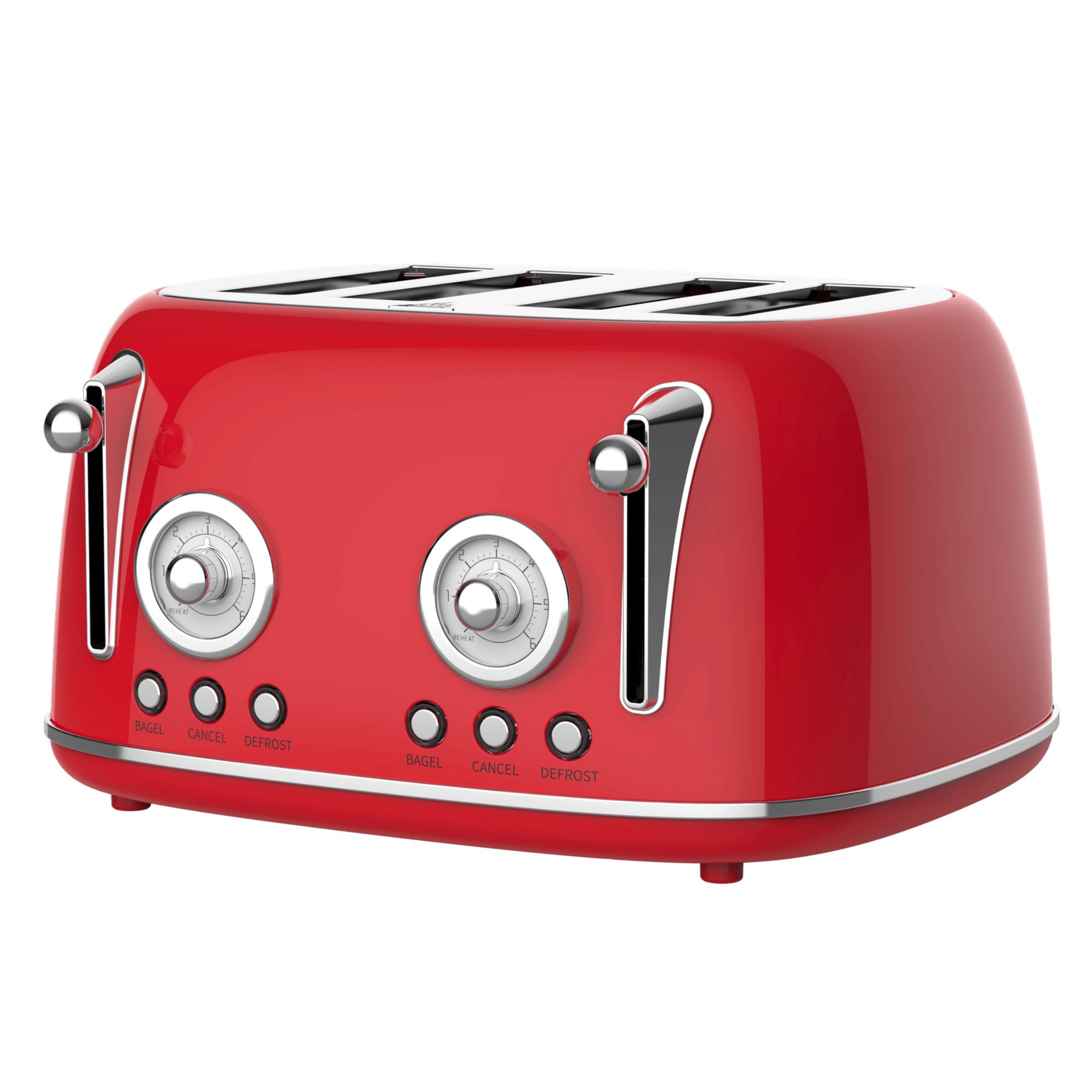 Retro 4-Slice Toaster with Extra Wide Slots, Stainless Steel Red