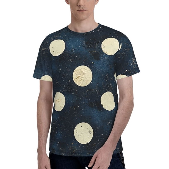 Men's T Shirts Fashion Casual Novelty Tee Graphic Top, Navy Blue Polka Dot Vintage